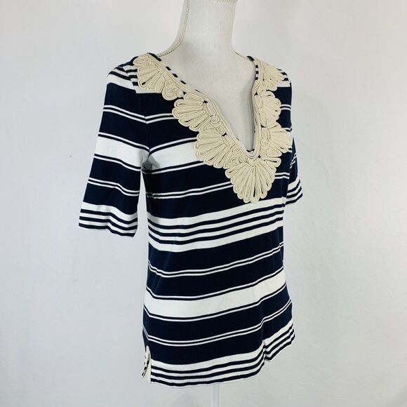 J.Crew Rope Necklace Tunic Tee Striped V Neck Cotton Knit Size Small - Picture 3 of 8
